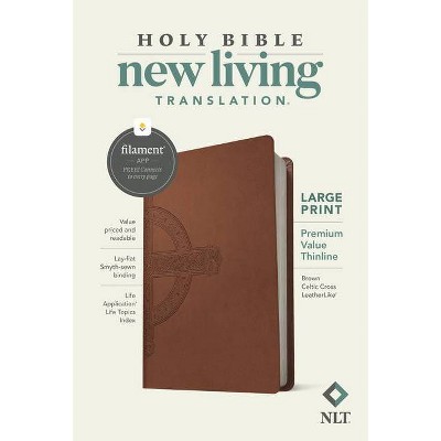 NLT Large Print Premium Value Thinline Bible, Filament Enabled Edition (Leatherlike, Brown Celtic Cross) - (Leather Bound)