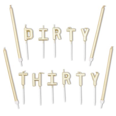 Blue Panda 35-Piece Gold "Dirty Thirty" Cake Topper Letters & Birthday Cake Candles 5" for 30th Birthday Party