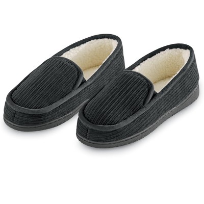 Collections Etc Mens Corduroy Memory Foam Slippers with Fleece Lining