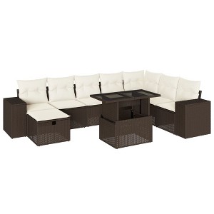 vidaXL 9 Piece Patio Sofa Set with Cushions Brown and Cream Poly Rattan - Without Storage - 1 of 4