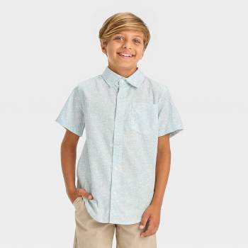 Boys' Short Sleeve Poplin Button-Down Shirt - Cat & Jack™ Light Blue/Orange