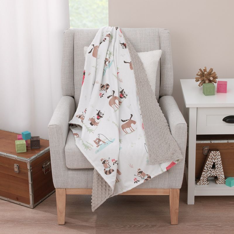 Little Love by NoJo Camping White, Gray, and Orange Moose, Tents, and Fishing Super Soft Baby Blanket, 4 of 5