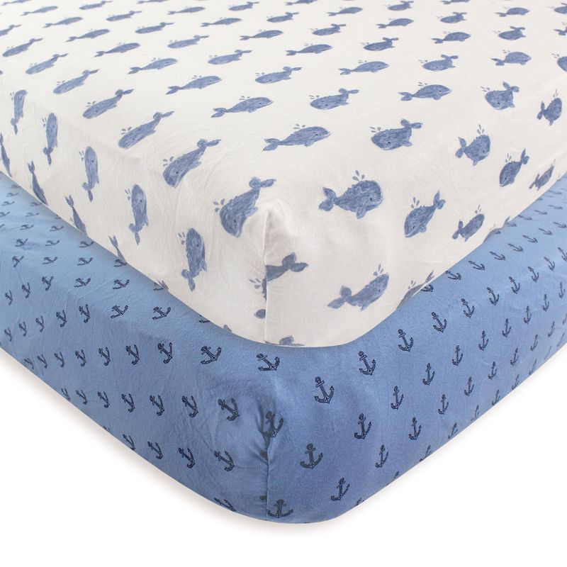 Hudson Baby Infant Boy Cotton Fitted Crib Sheet, Whale, One Size, 1 of 3