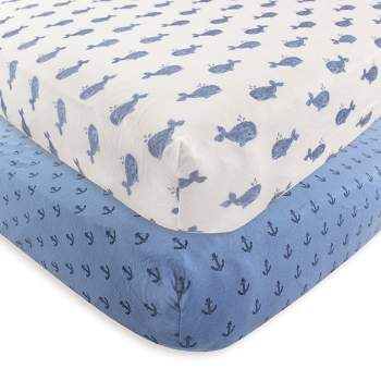 Hudson Baby Infant Boy Cotton Fitted Crib Sheet, Whale, One Size