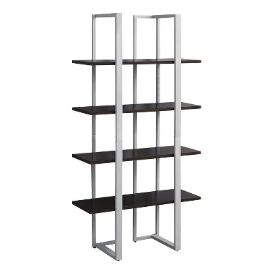 Monarch Specialties Bookshelf Bookcase Etagere 4 Tier 60InchH Office Bedroom Metal Laminate Brown Grey Contemporary Modern
