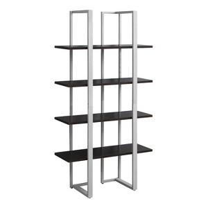 Monarch Specialties Bookshelf Bookcase Etagere 4 Tier 60InchH Office Bedroom Metal Laminate Brown Grey Contemporary Modern - 1 of 4