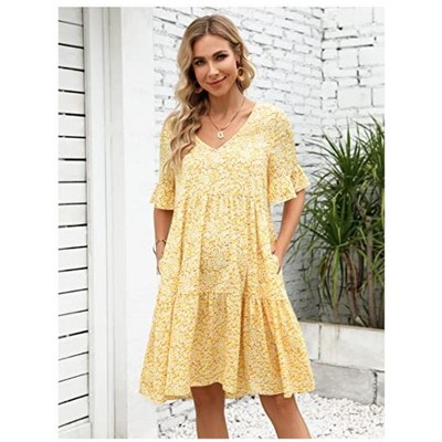 Women's Maternity Casual Dress  Flowy Floral Print, Ruffle leeves