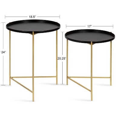 Ulani Modern Black and Gold Round Metal Nesting Side Table Set of 2