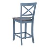 Set of 2 24.25" Romy X-Back Counter Height Barstools Blue Wood Finish/Dark Gray - Powell: Rustic Farmhouse, Armless Design, Wood Frame - 4 of 4