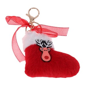 Unique Bargains Christmas Keychain with Double Ring and Lobster Clasp Plush Mesh Metal 1 Pc - 1 of 4