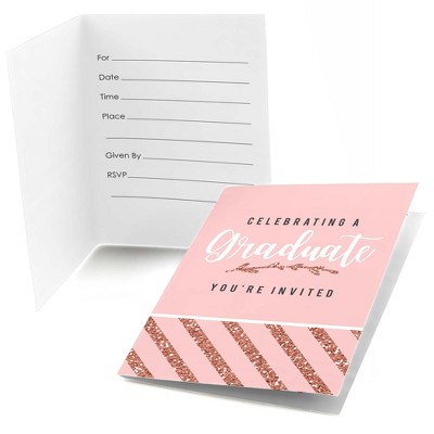 Big Dot of Happiness Rose Gold Grad - Fill In Graduation Party Invitations (8 count)