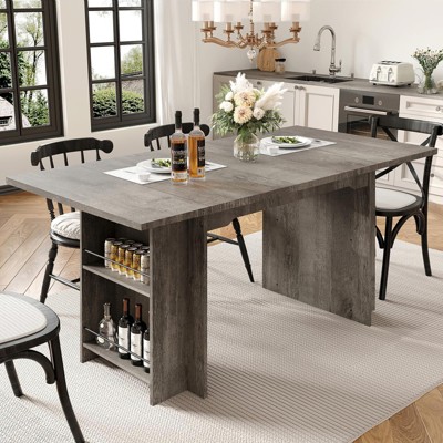 Whizmax 63" Farmhouse Dining Table - Rustic Wooden Kitchen Table with 4 Storage Shelves, Seats 4-6, for Dining/Living Room, Easy Assembly