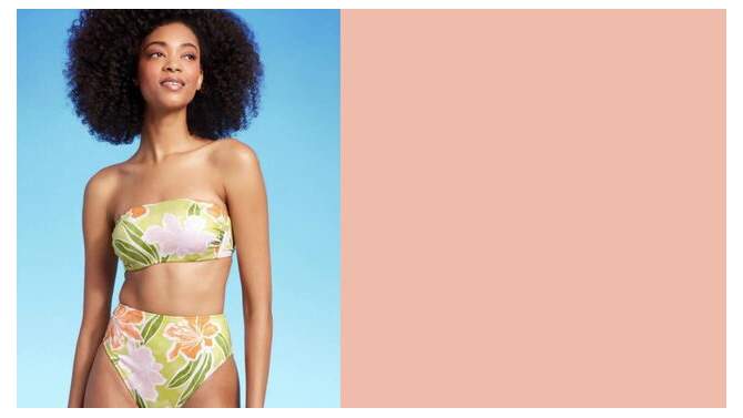 Women's Ribbed Hidden Underwire Bandeau Bikini Top - Shade & Shore™ Lime Green Floral Print, 2 of 7, play video