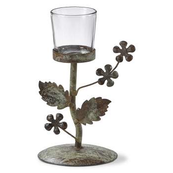 TAG Flower Vine Metal & Glass Votive Candle Holder, 5.0L x 4.0W x 5.5H inches