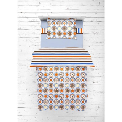 Bacati - Mod Sports Blue Orange Chocolate 4 pc Toddler Bedding Set