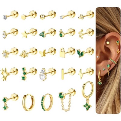 25 Pcs Hypoallergenic Earrings for Sensitive Ears Surgical Stainless Steel Earrings for Women Dainty Flat Back Earring Studs Hoop