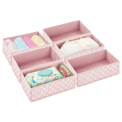 mDesign Soft Fabric Nursery Organizer Cube, Handle, 4 Pack, Pink/White  Polka Dot 