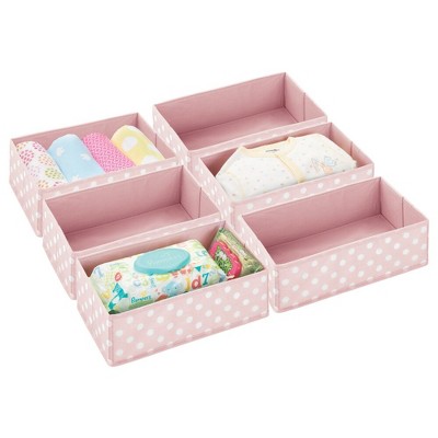 Image of mDesign Fabric Baby Nursery Drawer Organizer Bins, 6 Pack, Pink/White Polka Dot