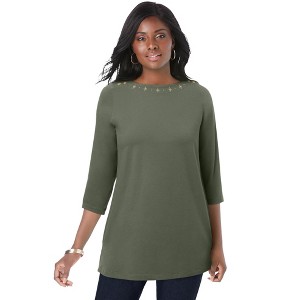 Jessica London Women's Plus Size Stretch Cotton Boatneck Tunic - 1 of 4