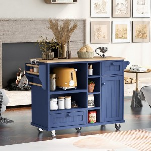 Kitchen Island Cart with Storage Cabinet and Two Locking Wheels,Solid wood desktop, Floor Standing Buffet Server Sideboard - 1 of 4