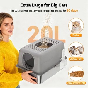 COZONY Stainless Steel Litter Box, XL Metal Cat Litter Box with Lid High Sided, Extra Large Enclosed Anti-Leakage Easy Clean,w/ Non-Stick Scoop - 1 of 4