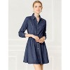 Allegra K Women's Button Down Belted Pleated Flare A-line Denim Shirt Dress - 3 of 4