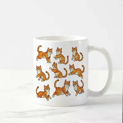 11oz Cat Print Ceramic Coffee Mug – Microwave Safe, Reusable Cup for Hot & Cold Drinks, Playful Orange Cat