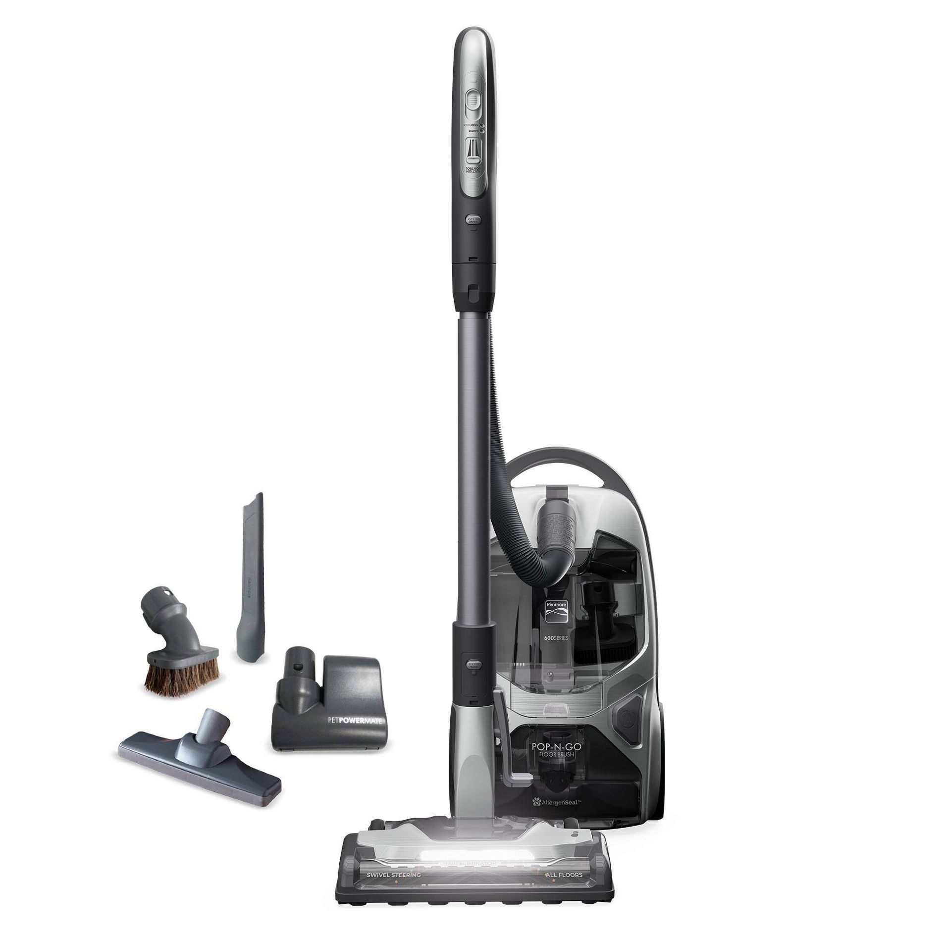 Kenmore 600 Series Bagged Canister Vacuum BC4030: HEPA Filter, Pet Hair Pick Up, 360° Swivel, Telescoping Handle, 26' Cord