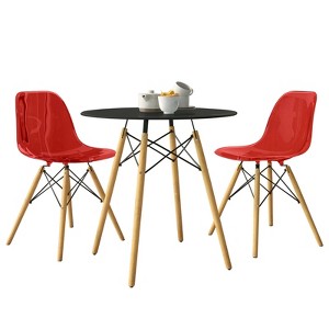 LeisureMod Dover 3-Piece Dining Set with Round Black MDF Top Bistro Table and 2 Plastic Chairs - 1 of 4