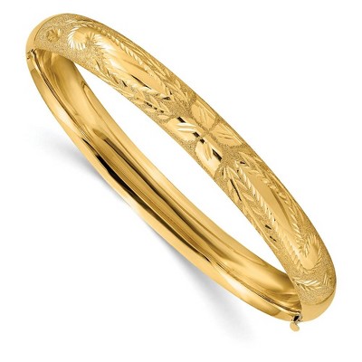 Black Bow Jewelry 8mm 14k Yellow Gold Laser Cut Domed Hinged Bangle Bracelet, 7 Inch