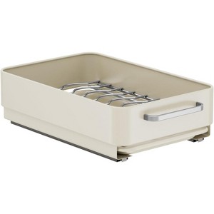 Steel Dish Drainer Crockery Expandable Organiser with Drying Mat, Storage Shelves, 2-in-1 Pot Lid Holder for Kitchen, Cupboards - 1 of 4