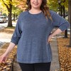 Women's Plus Size Crew Neck Long Sleeve Side Split Shirt Casual Ribbed Knit Blouse - Agnes Orinda - 2 of 4