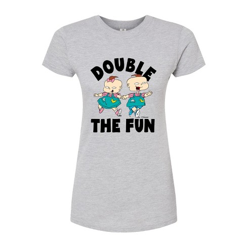 Women s Rugrats Double The Fun Juniors Fitted Graphic T shirt Heather Grey Small Target