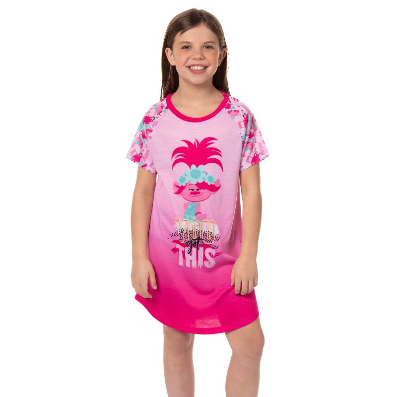 Girls' Dreamworks Trolls You Got This Poppy Nightgown Sleep Pajama Shirt Pink, 5 of 6