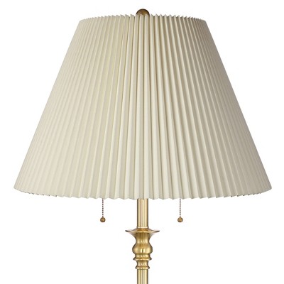 58" Antique Brass Floor Lamp with Beige Pleated Shade