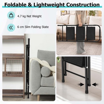 Black Metal Folding 3-Step Ladder with Anti-Slip Pedals