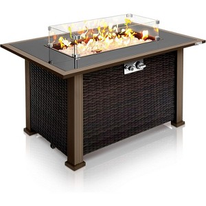 SereneLife Outdoor Propane Gas Fire Pit Table - 50,000 BTU Auto-Ignition Gas Firepit with Glass Wind Guard - SLFPTL.5 - 1 of 4