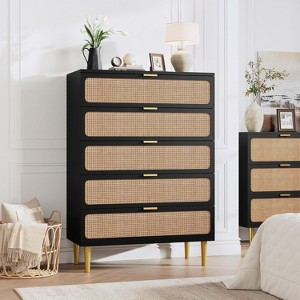 Nasitip 5 Rattan Drawer Dresser for Bedroom, Large Double Dresser with Deep Drawers, Chest of Drawers for Closet with Wide Top - 1 of 4