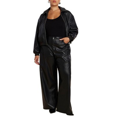 ELOQUII Basket Weave Faux Leather Wide Leg Pant