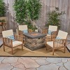Christopher Knight Home Courtland Outdoor Acacia Wood 5 Piece Club Chair and Fire Pit Set with Cushions - 2 of 4