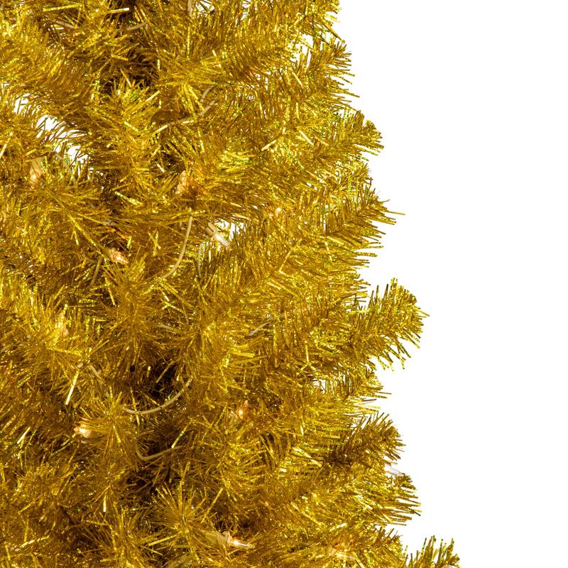 Northlight 4' Pre-Lit Gold Iridescent Tinsel Slim Artificial Christmas Tree, Clear Lights, 4 of 7