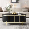 NicBex Modern Luxury Oval Fluted Coffee Table with Storage Cabinets,Marble-Patterned Top & Metal Legs,Living Room Furniture - 3 of 4