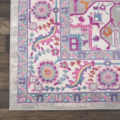 Light Grey and Pink Geometric Synthetic 8' x 10' Area Rug