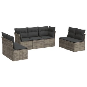 vidaXL 7 Piece Patio Sofa Set with Cushions Gray Poly Rattan - Without Table - 1 of 4