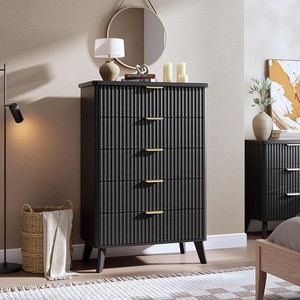 Fluted Dresser for Bedroom with 5 Deep Drawers, 47.2 in Tall Chest of Drawers, Curved Profile Design, Modern Wooden Dresser, for Living Room - 1 of 4