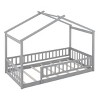 TopComfy Beds Twin Size Wood House Bed Frame With Fence Finish Durable Build Kid Friendly Shape for Boys and Girls, Gray, 79.13"*16.61"*5.51" - 4 of 4