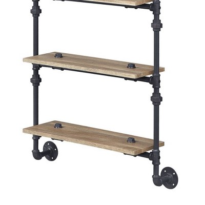 59" Industrial Oak and Black Wall-Mounted Bookshelf