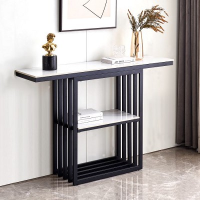 Modern Console Table, Metal Frame with Adjustable foot pads for Entrance, Corridor, Living room & Office Black