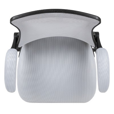 White Mesh and Leather Ergonomic Drafting Chair with Adjustable Arms