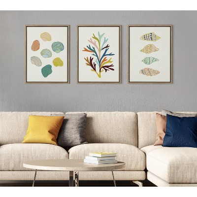 Gold Framed Abstract Sea Plant Canvas Wall Art 18x24